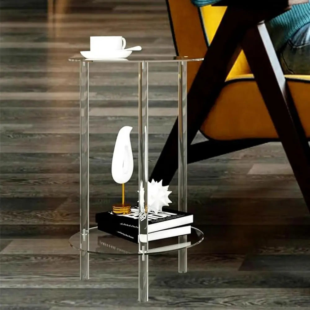 Acrylic Round End Table Small Round Side Table End Table Clear Small Round Table Acrylic Transparent Coffee Table for Bedroom