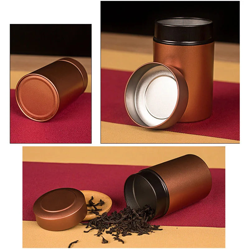 Lata de té metálica portátil de 50 g, recipiente de hojalata para almacenar té y hojas de té secas sueltas.