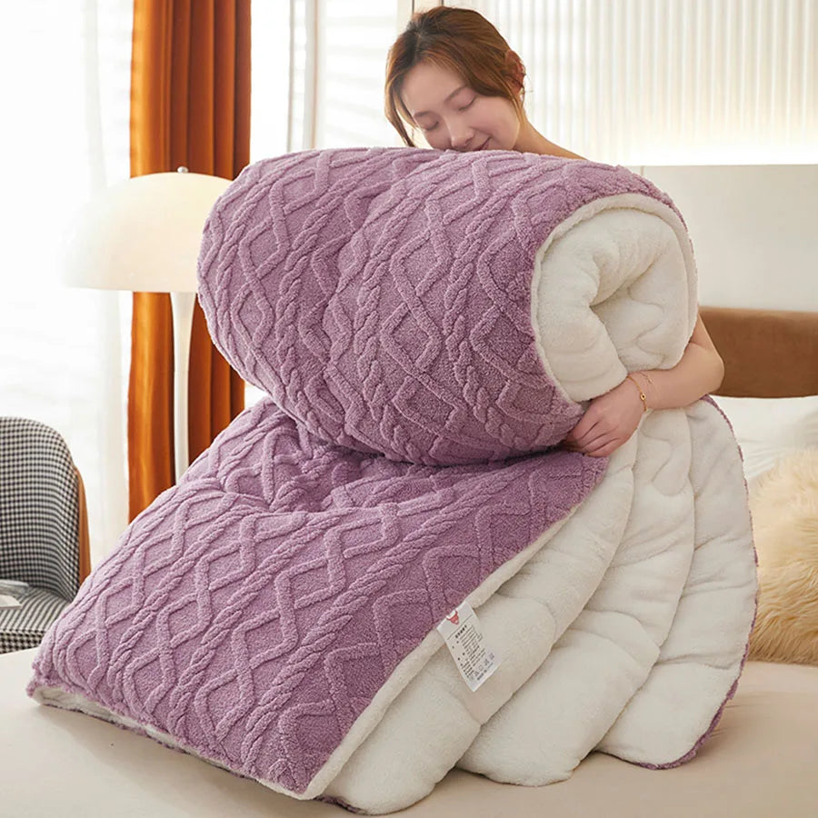 Nueva manta de invierno súper gruesa y cálida para cama, de cachemir sintético de cordero, mantas pesadas, suaves, cómodas y cálidas. Edredón.
