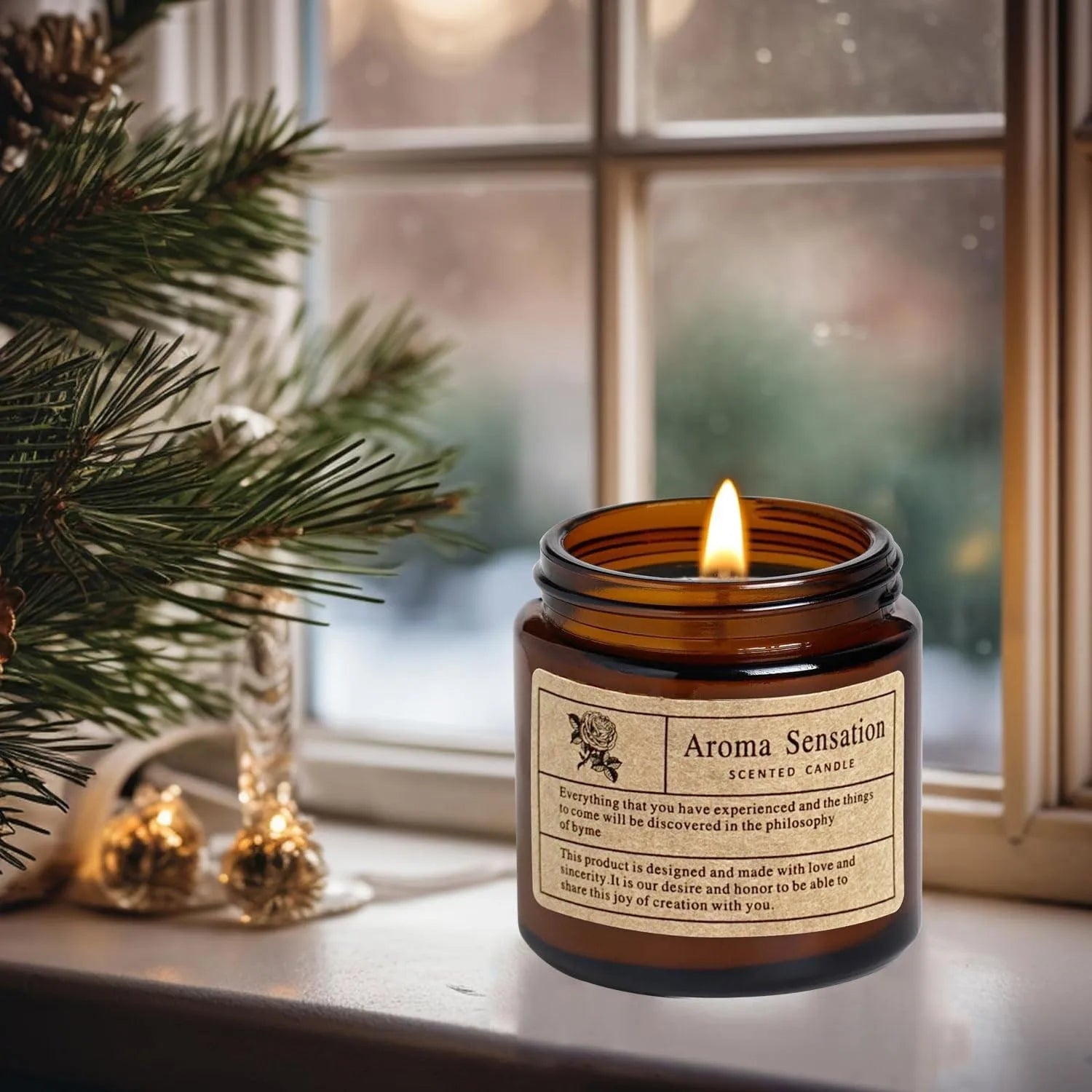 Vela aromática de vidrio ámbar de producción limitada - Vela romántica vintage sin humo para decoración de mesas de jardín y fiestas en el hogar