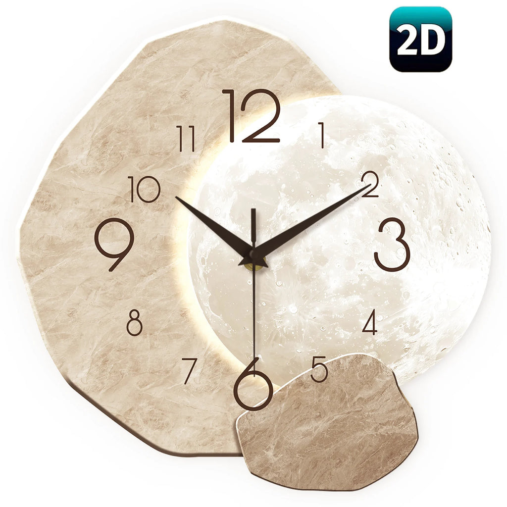 Reloj de pared moderno, sencillo y silencioso, con diseño de luna, movimiento de cuarzo y fabricado en madera, ideal para la decoración de dormitorios, salas de estar u oficinas.