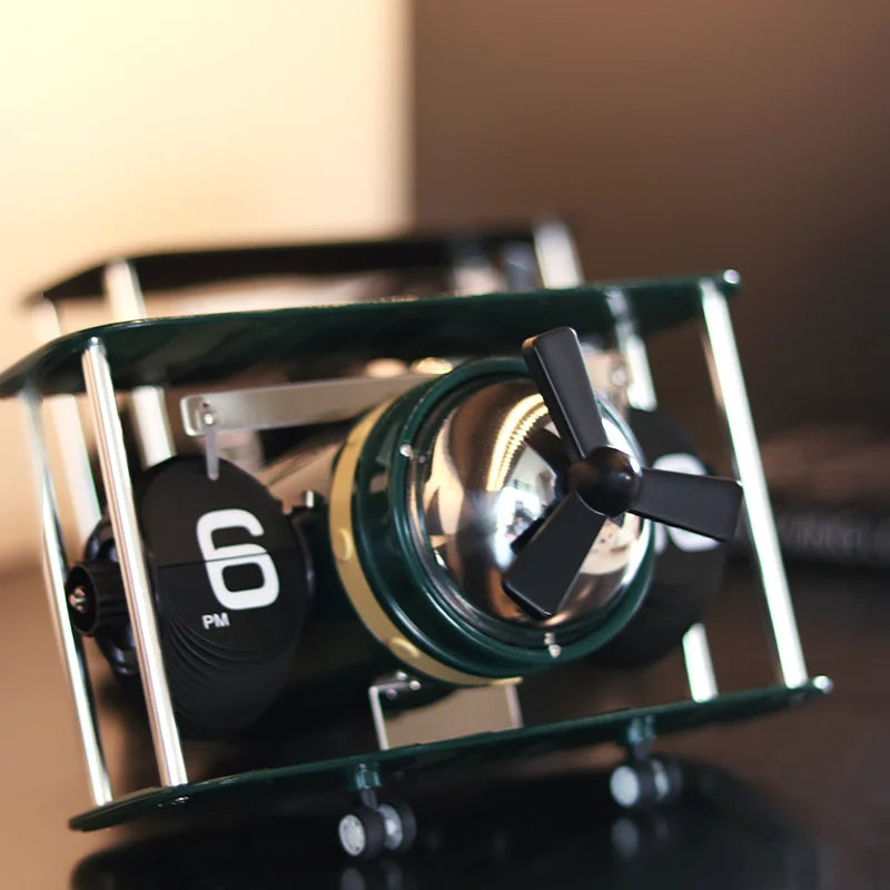 Reloj de escritorio mecánico con diseño de avión retro, temporizador electrónico automático vintage, adorno para el hogar