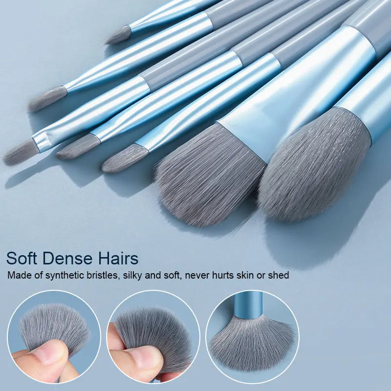 Set de 8 brochas de maquillaje, kit de viaje con neceser, mini brocha para sombras de ojos, base, polvos sueltos, colorete y brocha de precisión. Herramientas de belleza.
