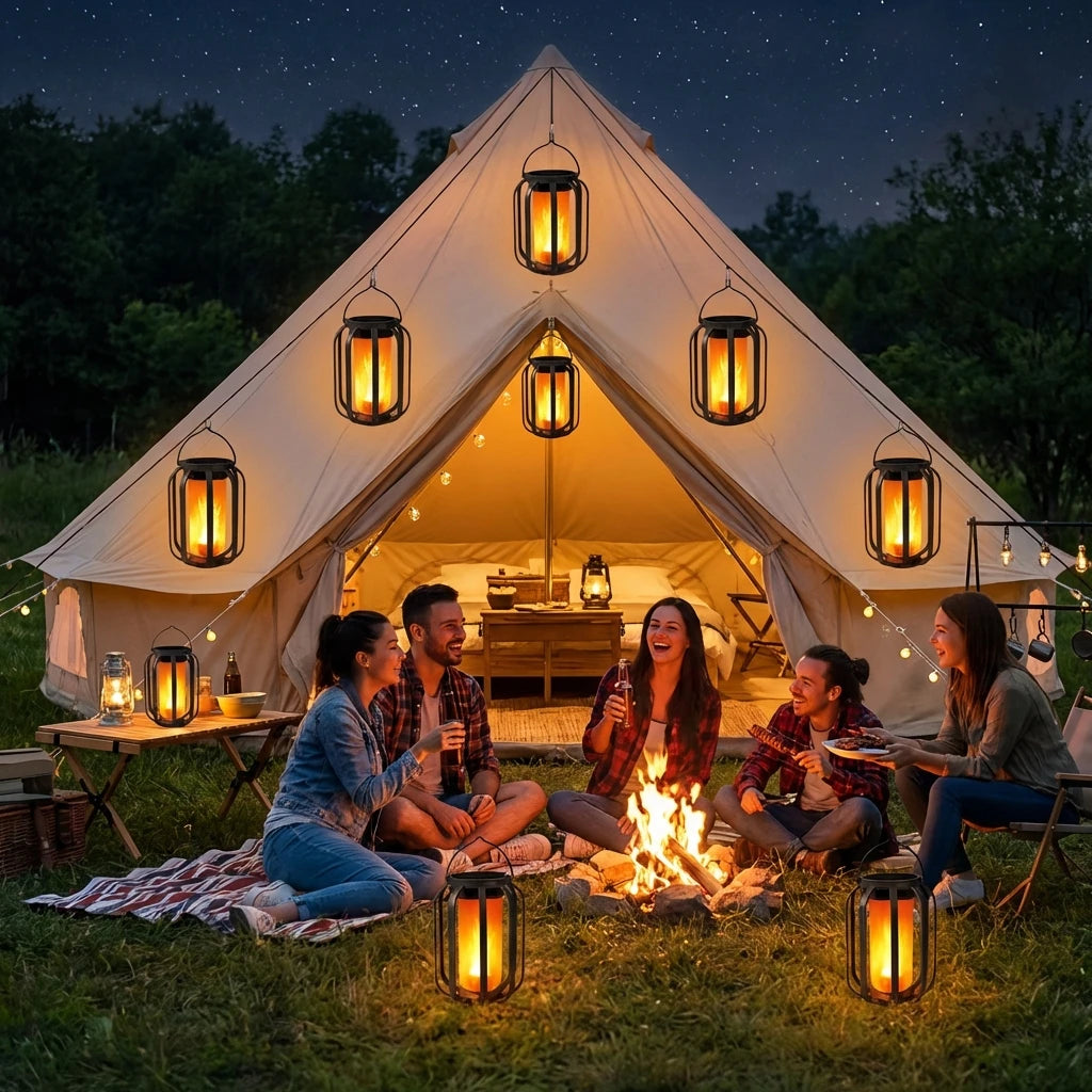Faroles solares con luz de llama parpadeante, luces solares para jardín, escritorio, camping, impermeables, colgantes, patio y jardín.