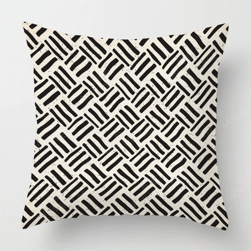 Funda de almohada de lino con estampado geométrico en blanco y negro para sofá o sofá. Decoración para el hogar. Se puede personalizar para ti. Tamaños disponibles: 40x40, 45x45, 50x50 y 60x60.