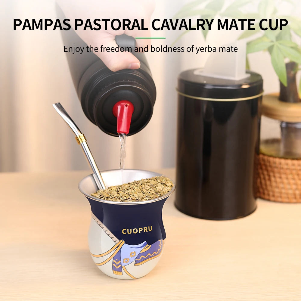 Mate 2025 con bombillas y pajita, 200 ml, Argentina Gauchos, estilo silla de montar.