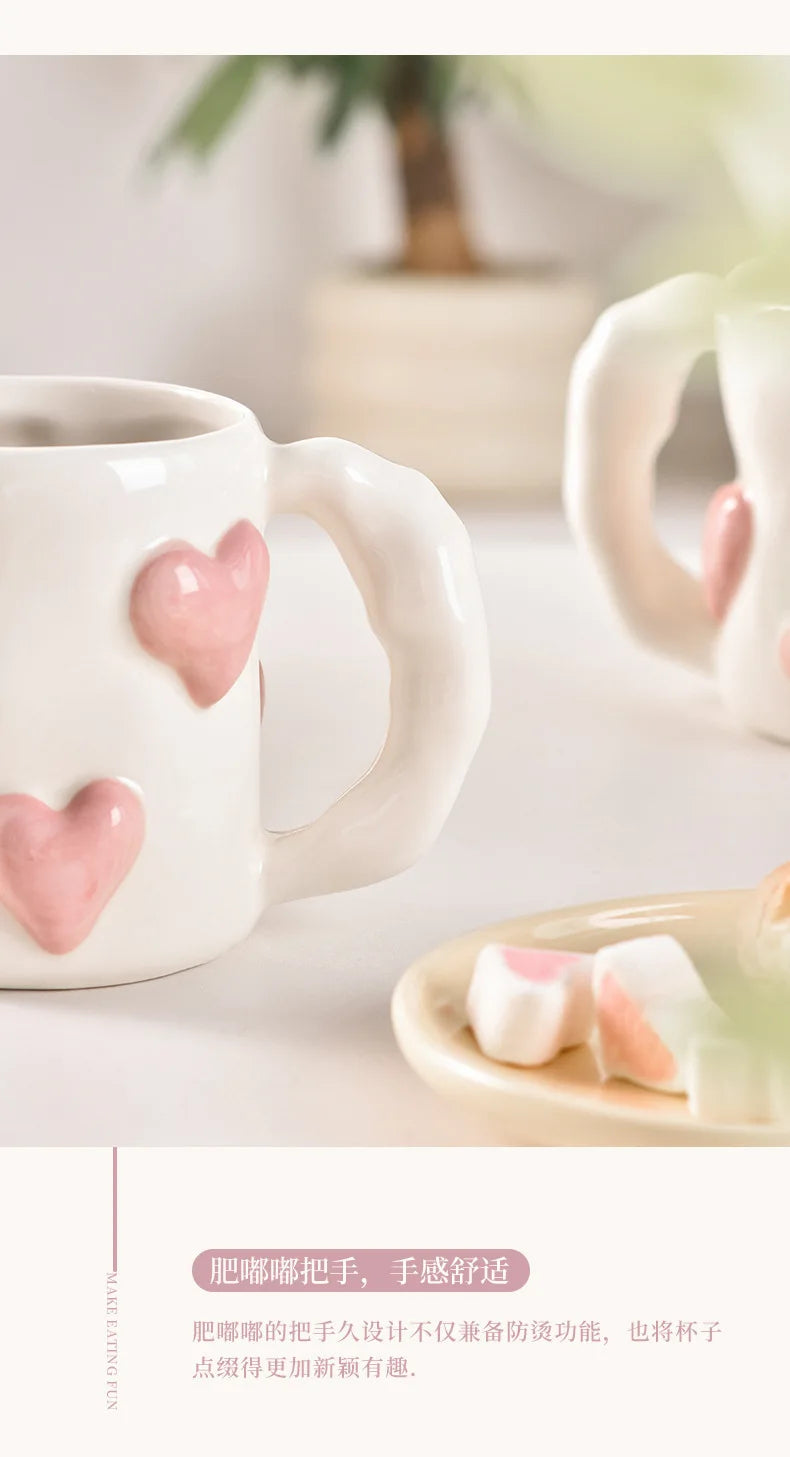 Taza de cerámica rosa con forma de corazón de AhunderJiaz, juego de tazas de café para el hogar, juego de utensilios de cocina, regalo de cumpleaños, decoración del hogar.