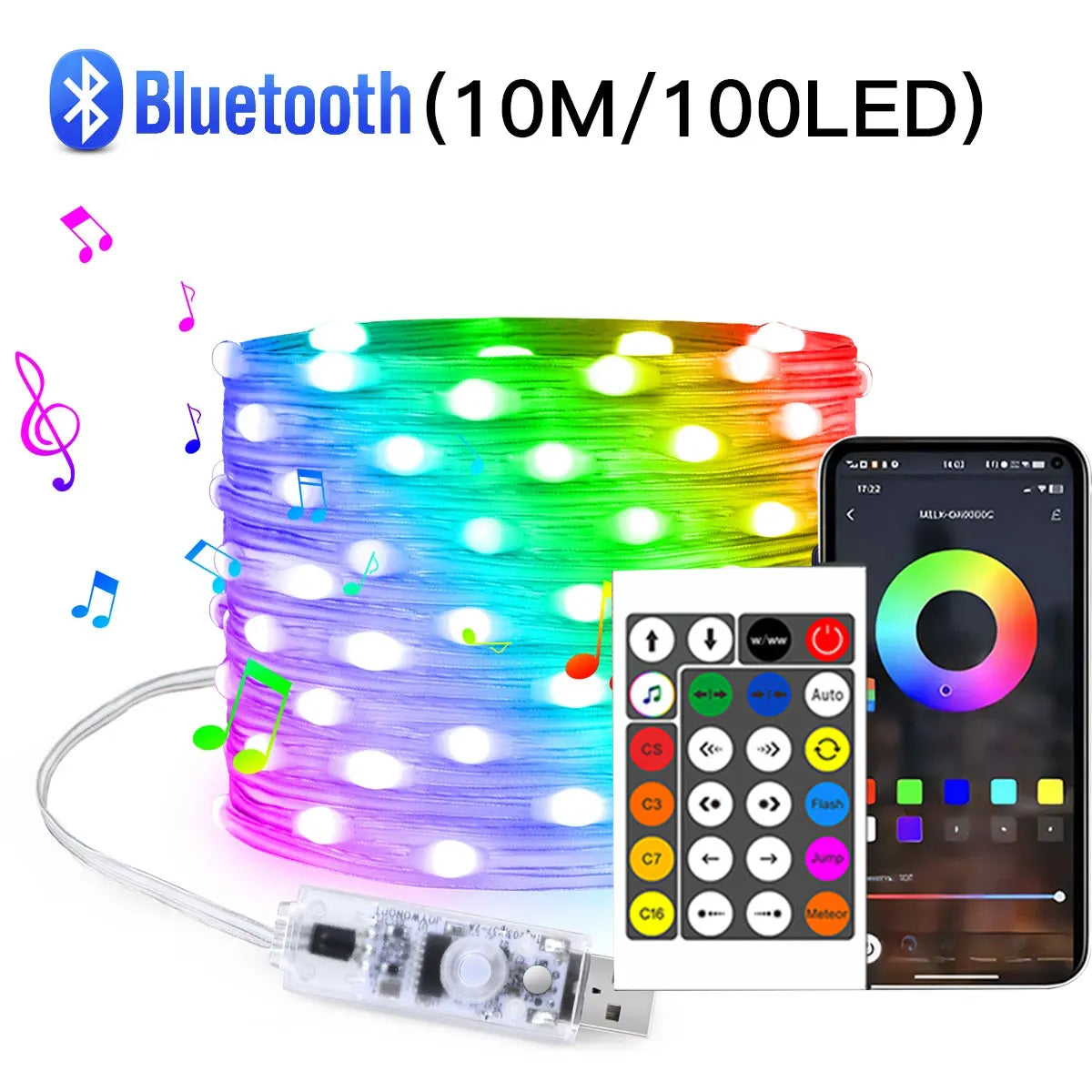 Guirnalda de luces LED Bluetooth WS2812B Dreamcolor RGBIC DIY para fiestas, festivales, árboles de Navidad, decoración de bodas, guirnalda, lámpara USB
