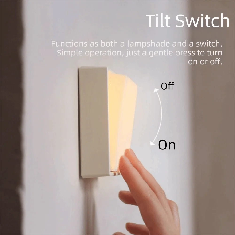 Luz nocturna LED con atenuación continua, protección ocular, succión magnética, diseño blanco y amarillo, carga USB.