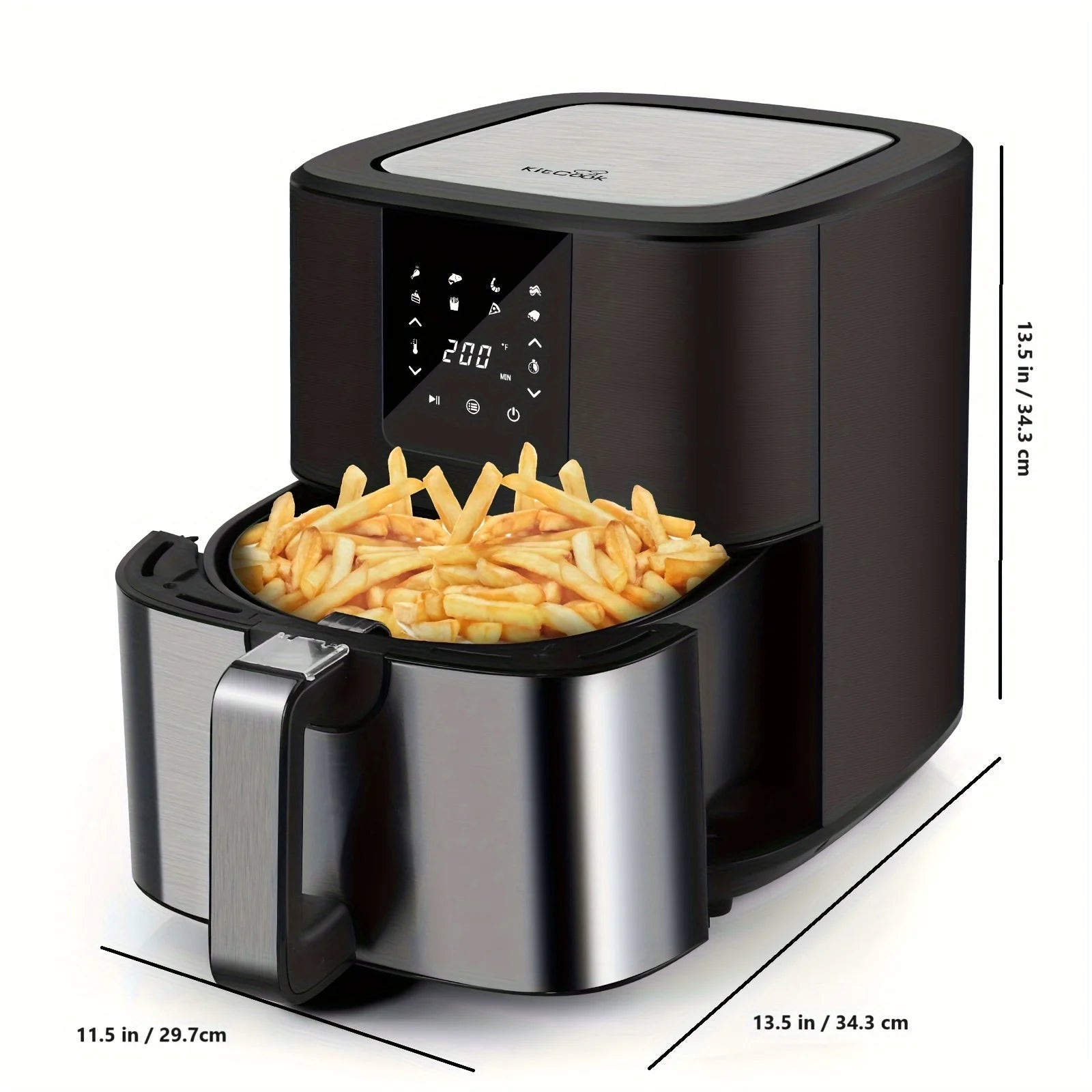 Freidora de aire grande KitCook, 1500 W, 7 cuartos de galón, temperatura ajustable de 100 a 400 °F, 8 menús preestablecidos, pantalla táctil digital, sin
