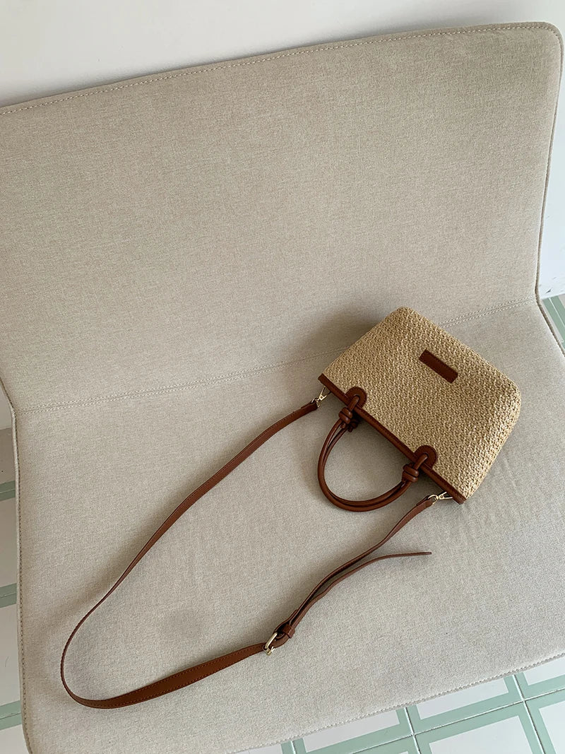 Bolso de hombro de paja para mujer, ideal para vacaciones de verano, con diseño retro. Bolsos cruzados portátiles para mujer, estilo cesta tejida.