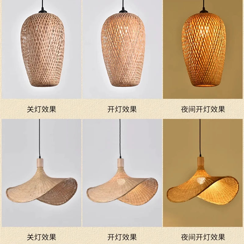 Lámpara colgante de bambú de última moda, luces de techo de ratán y mimbre, trenzado tejido a mano, suspendida, para el hogar y el comedor, decoración interior trenzada.