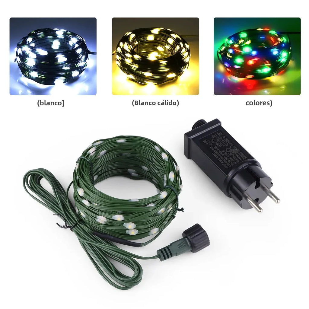 Guirnalda de luces LED de alta calidad con cable de goma, 100 m, 800 LED, 8 modos, 220 V/110 V, para exteriores, jardín, patio, césped y decoración navideña.