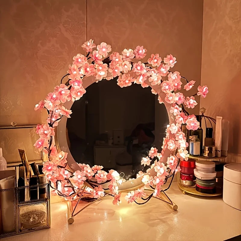 Guirnalda de ramas de cerezo con luces LED, 72/96 luces LED, ramitas de sauce y flores de durazno, ideal para fiestas en interiores, paredes, puertas y ventanas.
