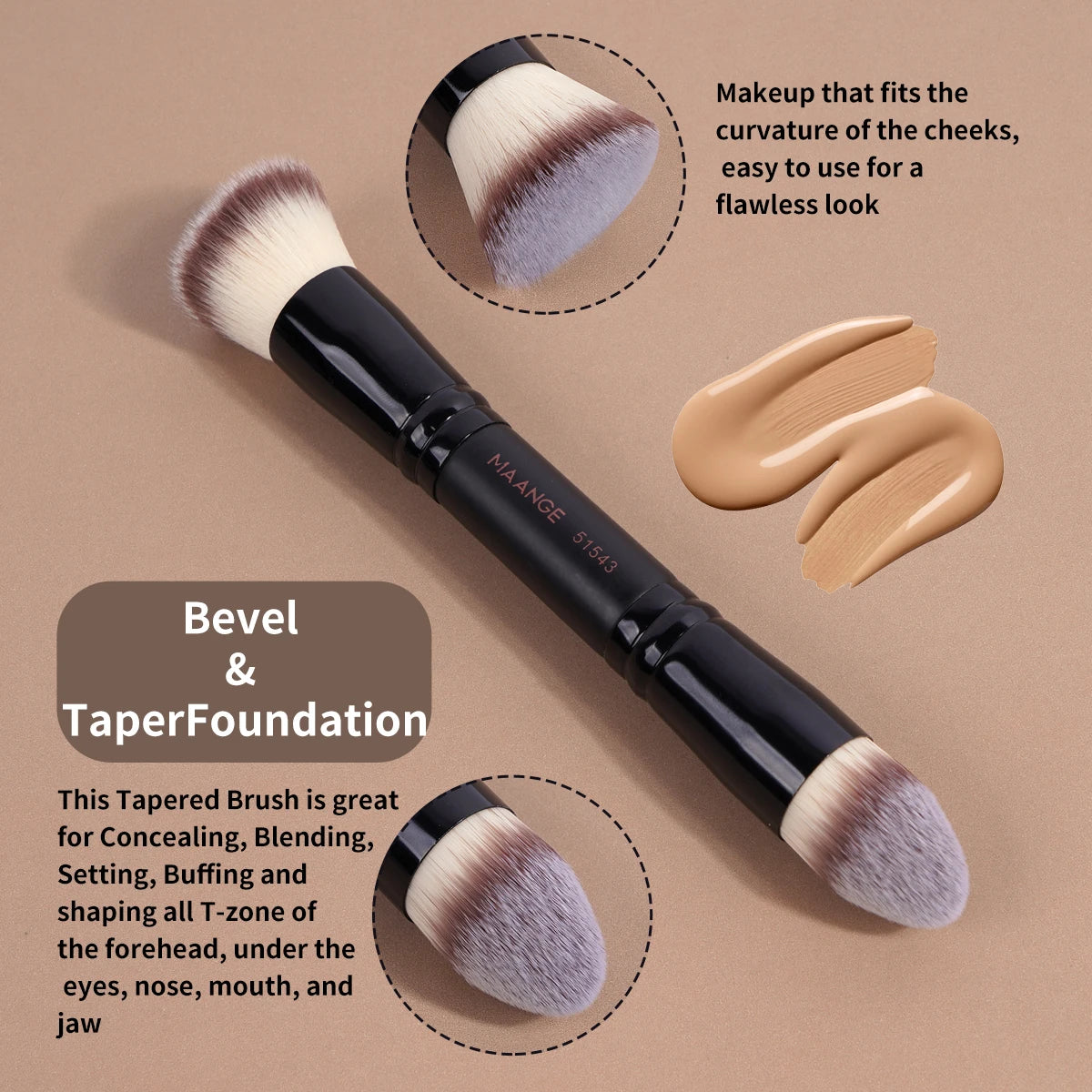 Set de brochas de maquillaje MAANGE para base, contorno y rostro con borlas para polvos. Perfectas para difuminar en mejillas, frente, mandíbula y nariz.