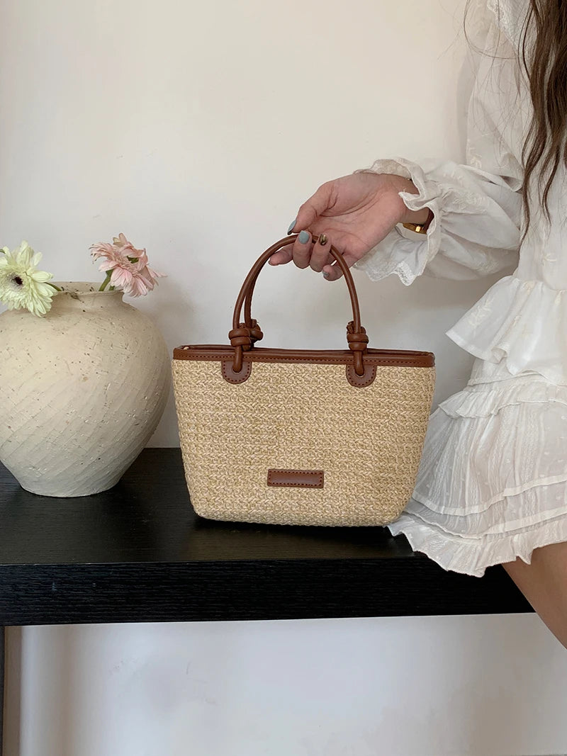 Bolso de hombro de paja para mujer, ideal para vacaciones de verano, con diseño retro. Bolsos cruzados portátiles para mujer, estilo cesta tejida.