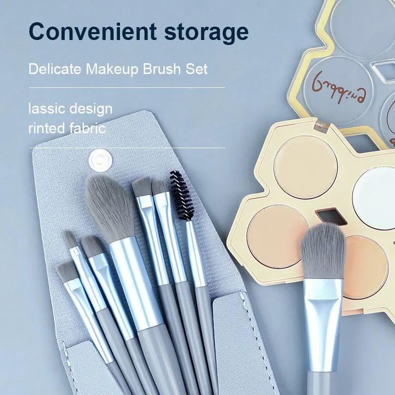 Set de 8 brochas de maquillaje, kit de viaje con neceser, mini brocha para sombras de ojos, base, polvos sueltos, colorete y brocha de precisión. Herramientas de belleza.