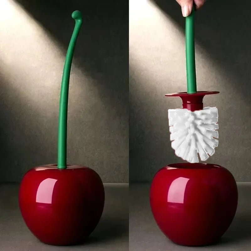 1 pieza de cepillo de inodoro rojo con forma de cereza creativa y encantadora, juego de soporte para cepillo de inodoro y accesorios de baño