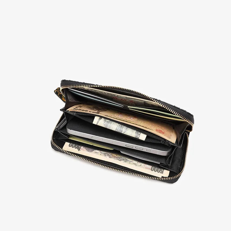 Cartera larga de lujo de diseño vintage, estilo bohemio, versátil, tarjetero, cartera multifuncional para mujer, estuche portátil para tarjetas.