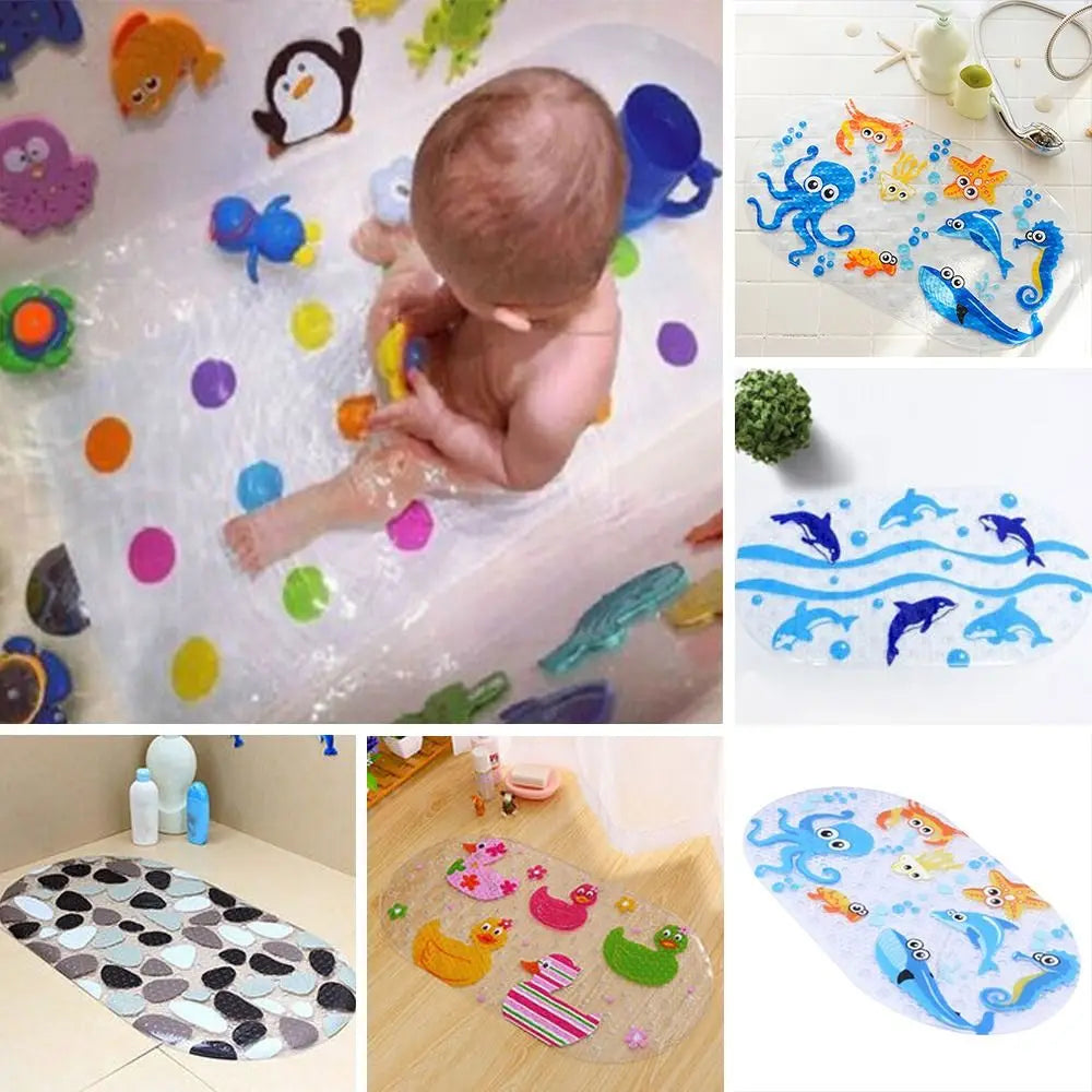 Alfombrilla de baño antideslizante de PVC suave con diseño de dibujos animados para niños, con ventosa, para ducha y bañera.