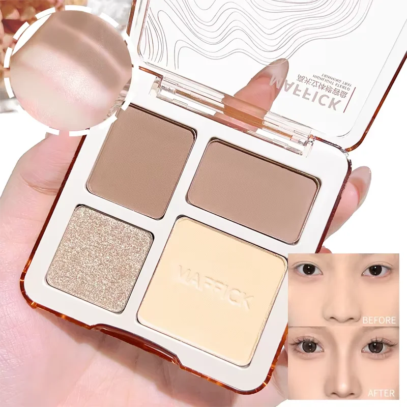 Paleta de contorno facial tridimensional de cuatro colores para iluminar y definir, cosméticos de contorno tridimensionales mate de larga duración.