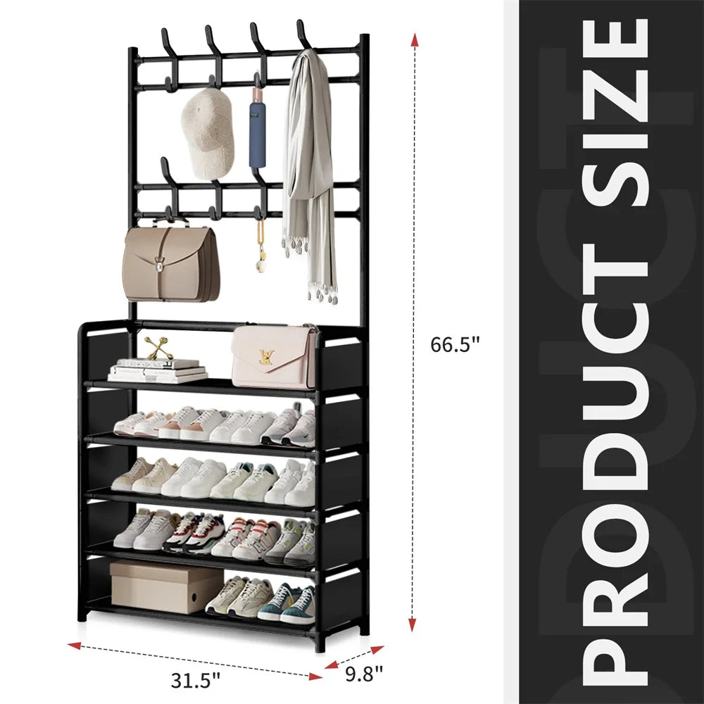 Zapatero de 5 niveles, 80 cm de ancho, estante de almacenamiento para entrada, ahorra espacio, soporte para ropa, sombreros y zapatos, organizador de pasillo DIY para sala de estar