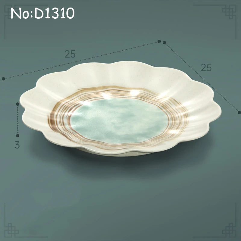 Juego de platos planos de melamina, bandeja comercial para comida rápida, plato plano para sushi y filete de restaurante, estilo palacio, vajilla irrompible