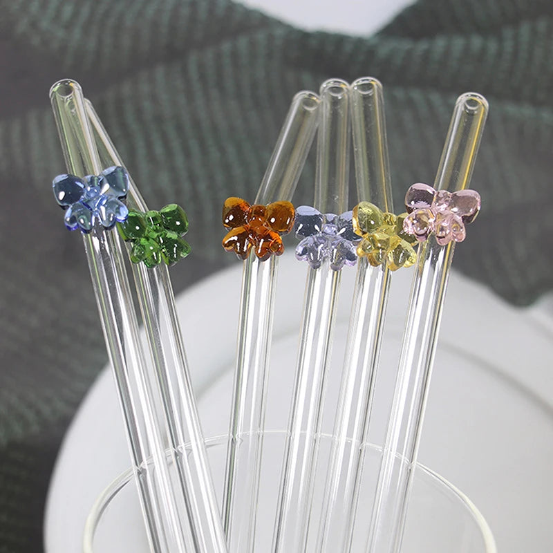1 pajita de vidrio de 8 mm, reutilizable, con diseño de mariposa, resistente al calor, ideal para fiestas, bodas, cócteles, bares y playas.