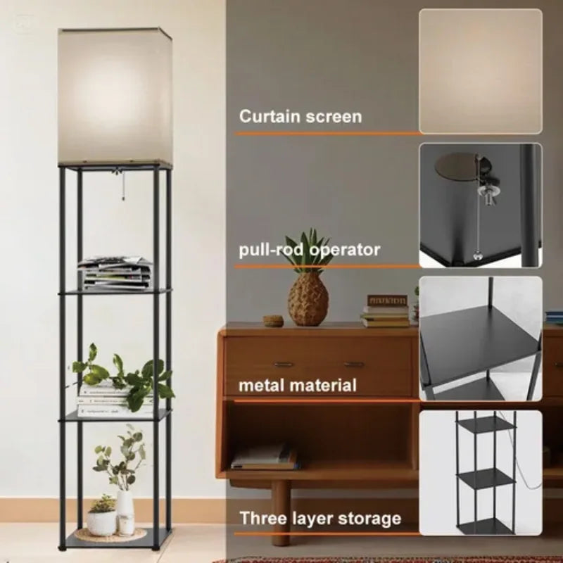 Lámpara de pie multifuncional con estante escalonado | Pantalla de tela y diseño minimalista para sala de estar/dormitorio (bombillas con certificación UL)
