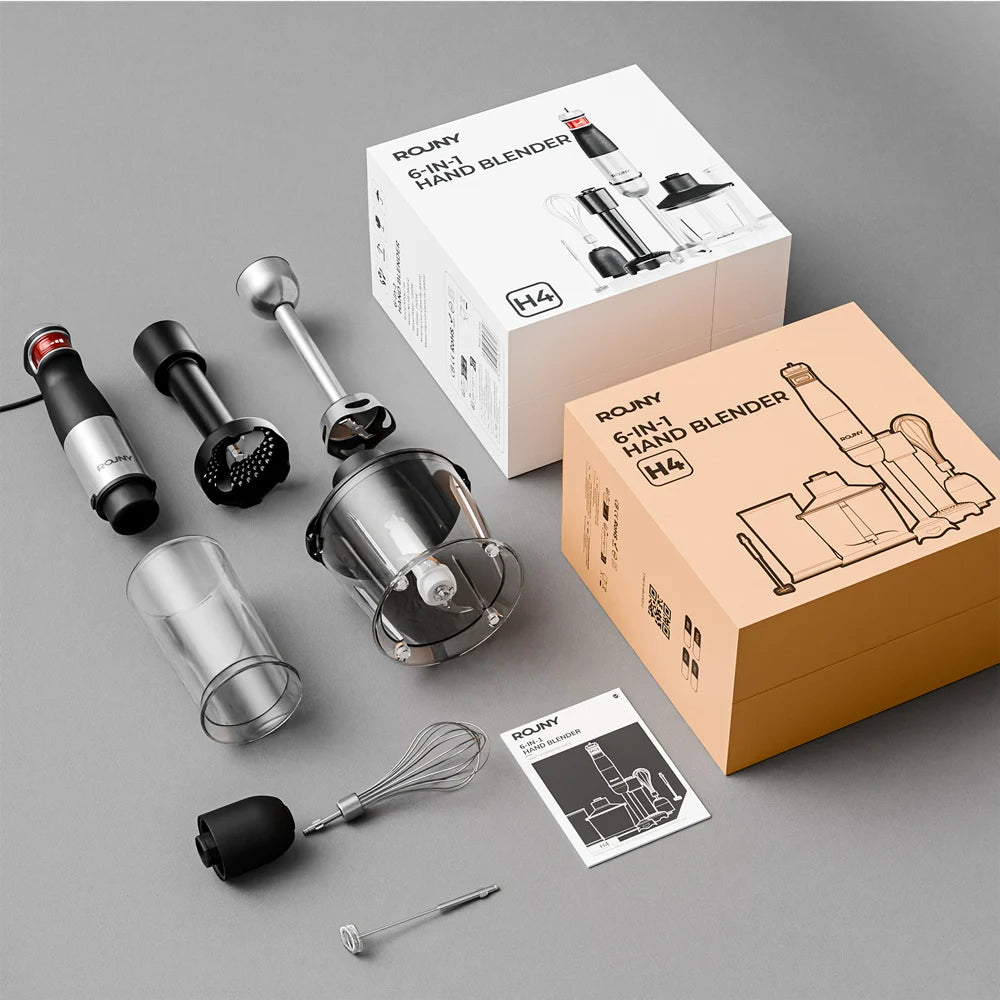 Batidora de mano eléctrica 6 en 1, batidora de inmersión multiusos, cuchillas de acero inoxidable, para el hogar y la cocina, potencia máxima de 1500 W.