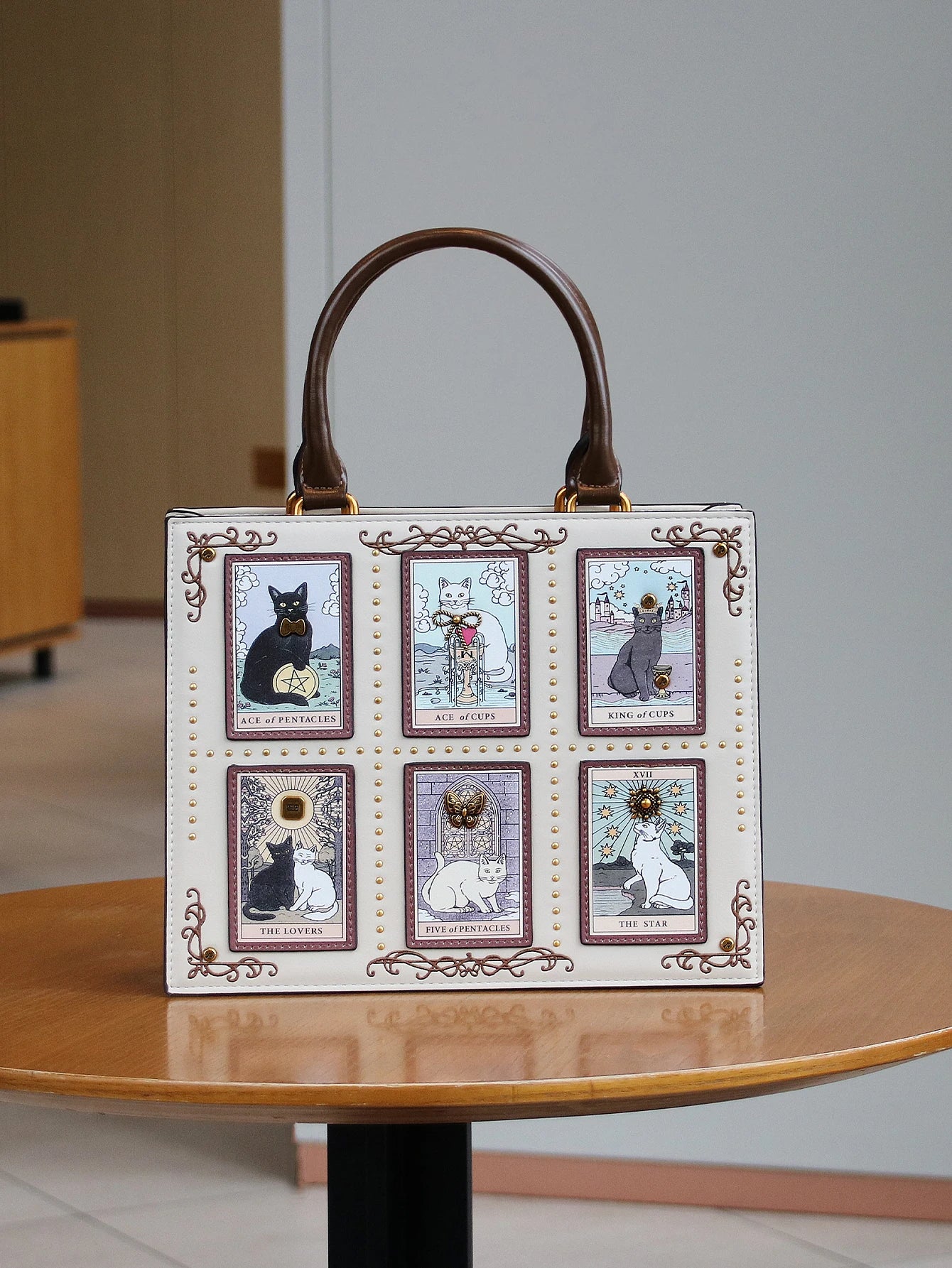 Bolso de mano de verano de alta gama 2025, nuevo bolso de mujer, diseño de nicho, bolso tote de azulejos de tarot, gran capacidad, bolso de gato lindo Y2K, extraño ganador