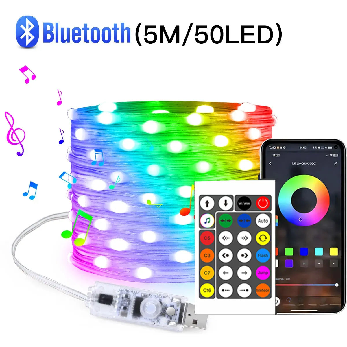 Guirnalda de luces LED Bluetooth WS2812B Dreamcolor RGBIC DIY para fiestas, festivales, árboles de Navidad, decoración de bodas, guirnalda, lámpara USB