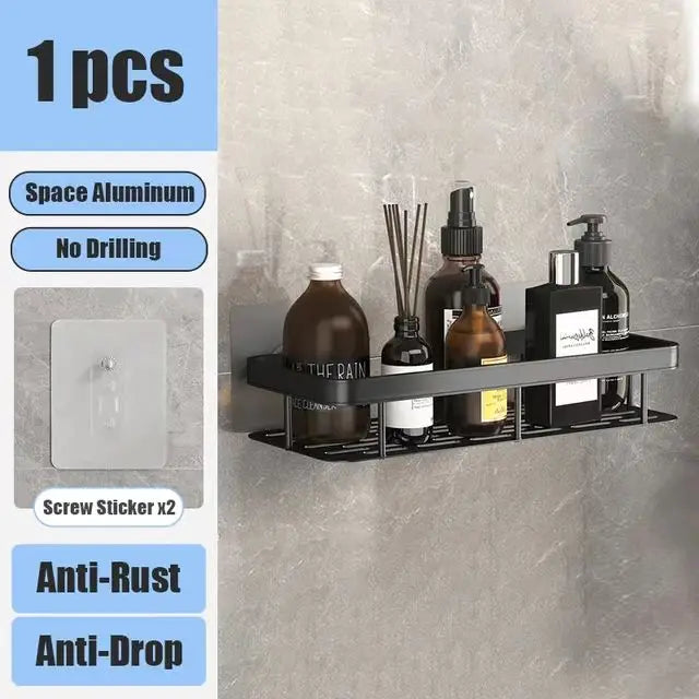 Estante de baño sin taladro DE ALUMINIO , montaje en pared, estante de esquina para botella de champú, estante de almacenamiento.