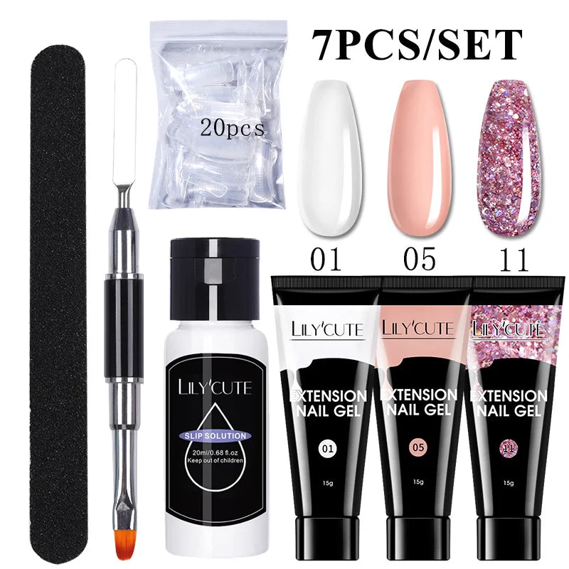 Kit de gel para extensión de uñas LILYCUTE de 15 ml, solución acrílica, esmalte en gel con lámpara para uñas para una rápida extensión, gel UV para uñas.