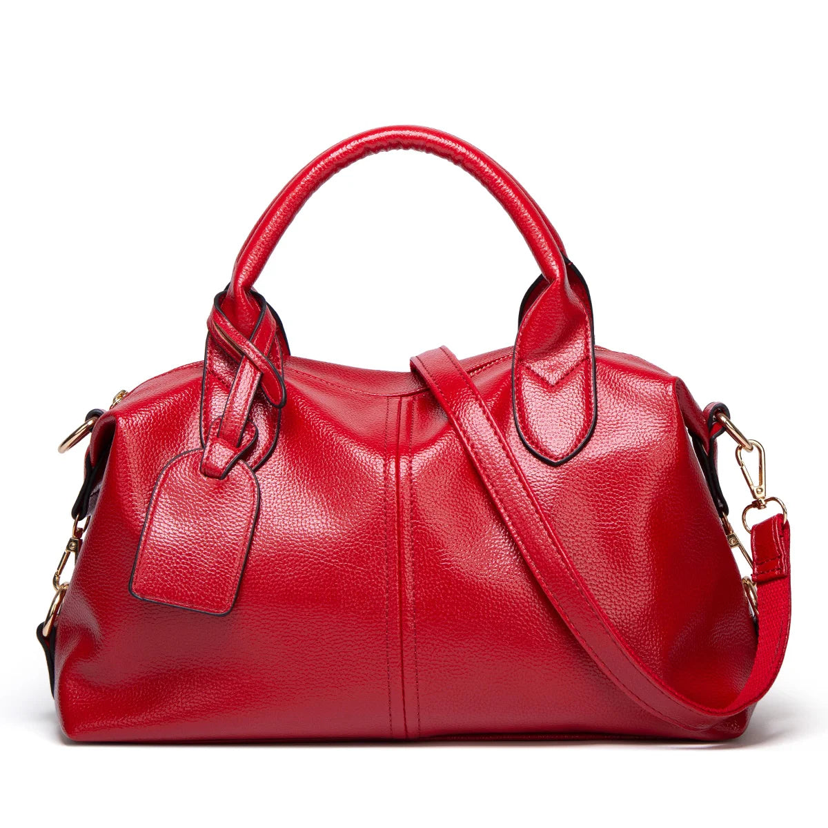 Bolso de mano elegante y moderno , de piel encerada al aceite, práctico bolso cruzado Boston de piel sintética de color liso, correa de hombro desmontable, diseño de doble asa, ajustable