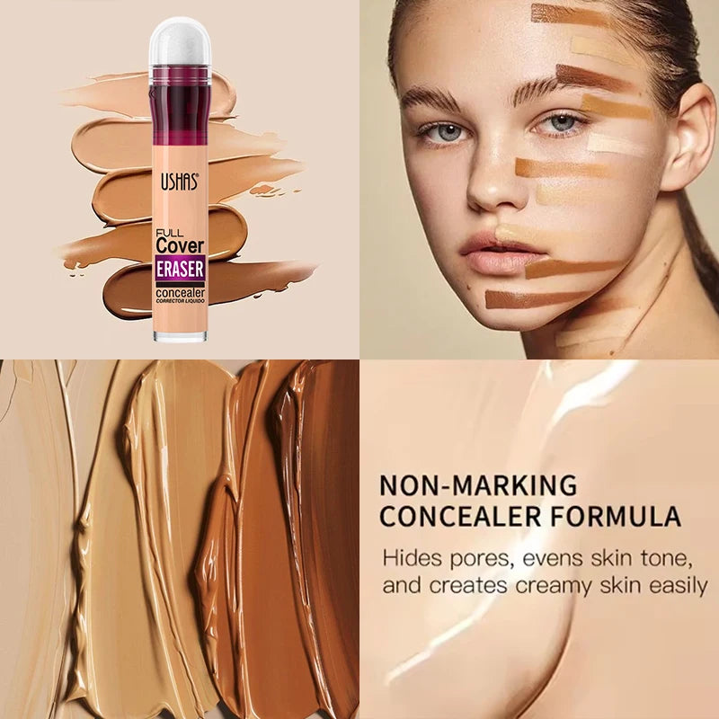 Corrector con cabezal de esponja para ojeras, lágrimas, pecas, acné, pigmentación e imperfecciones, creando una piel de aspecto natural.