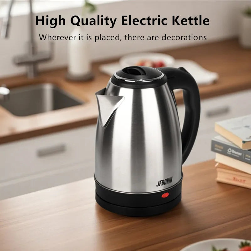 Hervidor eléctrico de acero inoxidable JFBONIN de 1,8 L, 220 V, color plata y negro, con base separable, resistente a la corrosión y duradero para el hogar y los viajes.