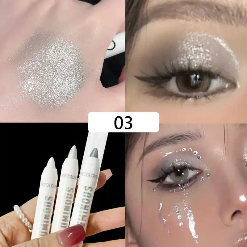 Lápiz iluminador, de larga duración, resistente al agua, delineador de ojos blanco plateado con brillo nacarado mate y suave.