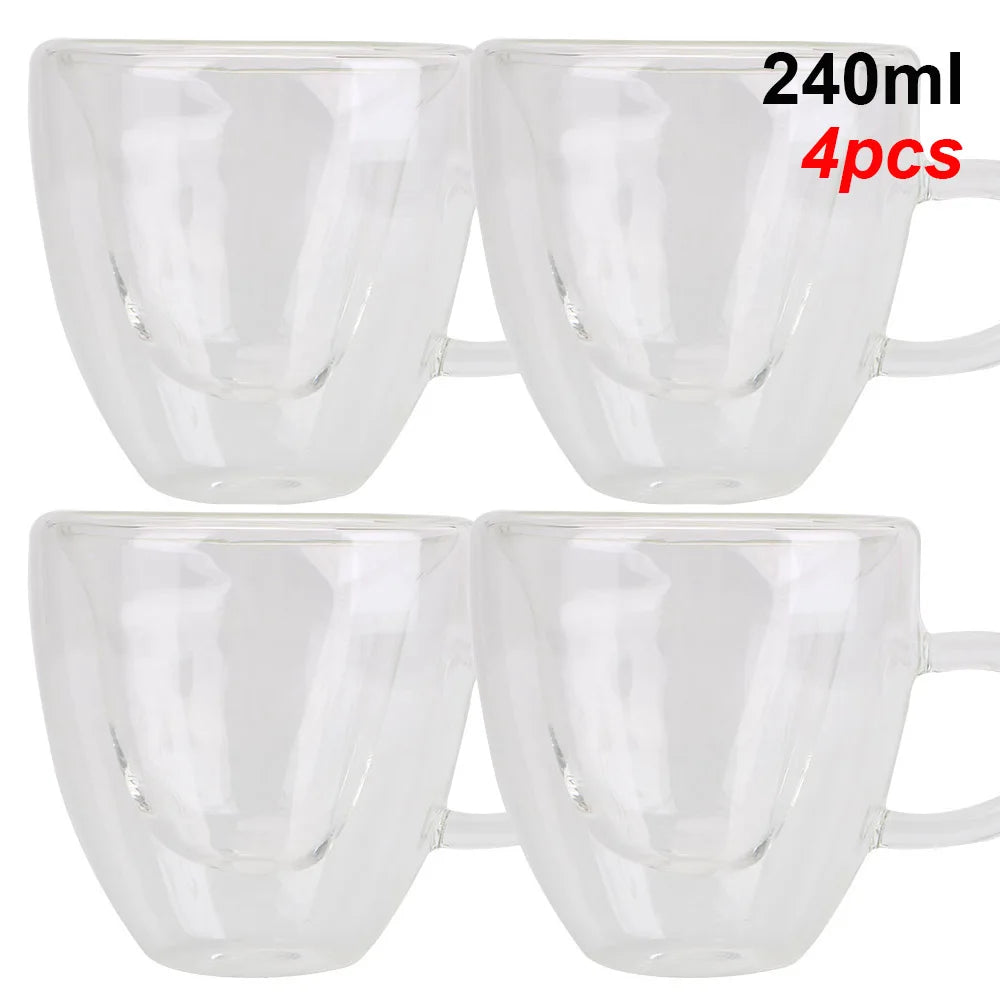 Taza de té/cerveza con forma de corazón de 180 ml/240 ml, taza de zumo/café, taza de regalo, taza de vidrio de doble capa resistente al calor.