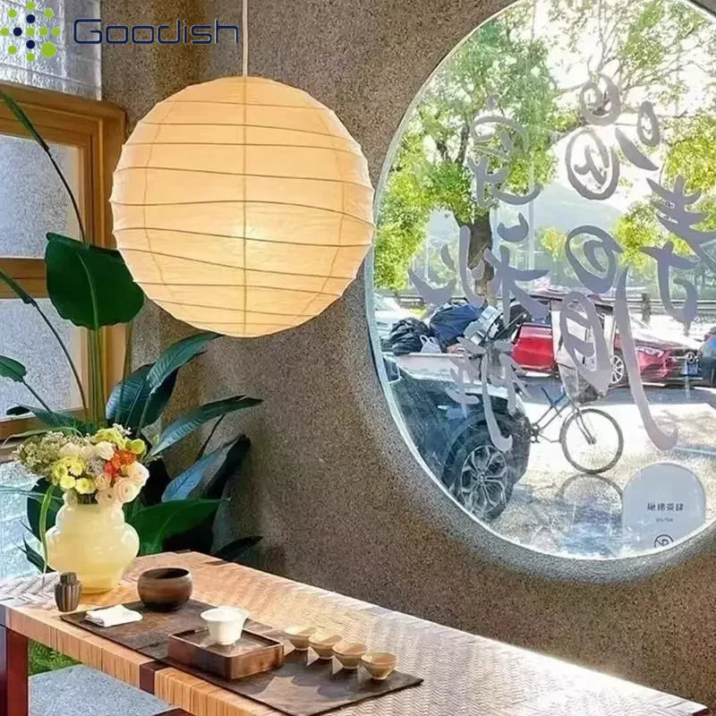 Lámparas colgantes LED de estilo Wabi Sabi japonés con forma de bolas redondas de papel de arroz, ideales para la decoración del hogar y la cocina.