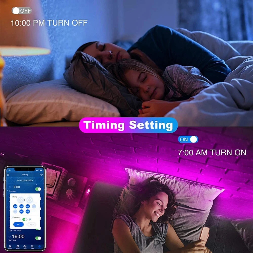 Tiras de luces LED Bluetooth inteligentes SMD 5050 con control remoto por aplicación, cinta flexible de diodos, lámpara de cinta, retroiluminación para TV, sala de juegos y decoración del hogar.