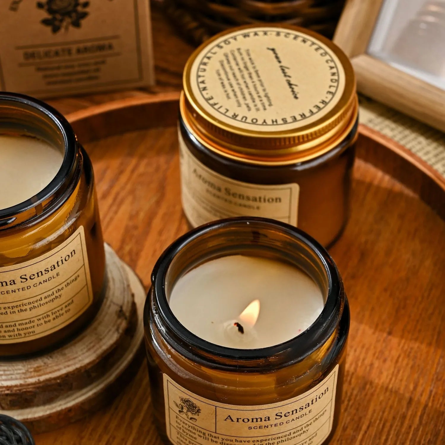 Vela aromática de vidrio ámbar de producción limitada - Vela romántica vintage sin humo para decoración de mesas de jardín y fiestas en el hogar
