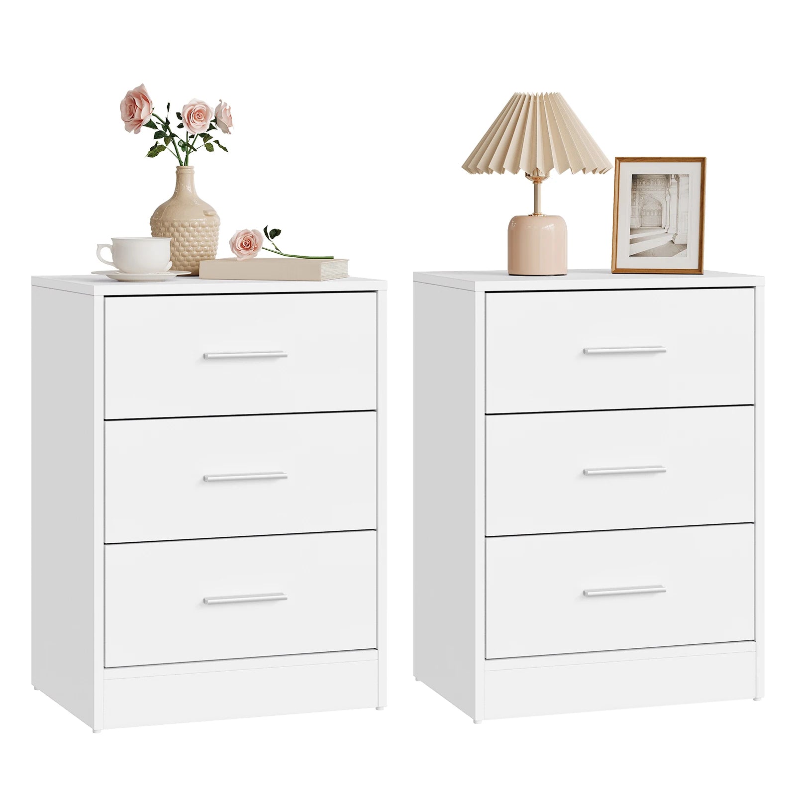 WOLTU Juego de 2 mesitas de noche de 39x54x28cm con 3 cajones, mueble de almacenamiento moderno para dormitorio y sala de estar.
