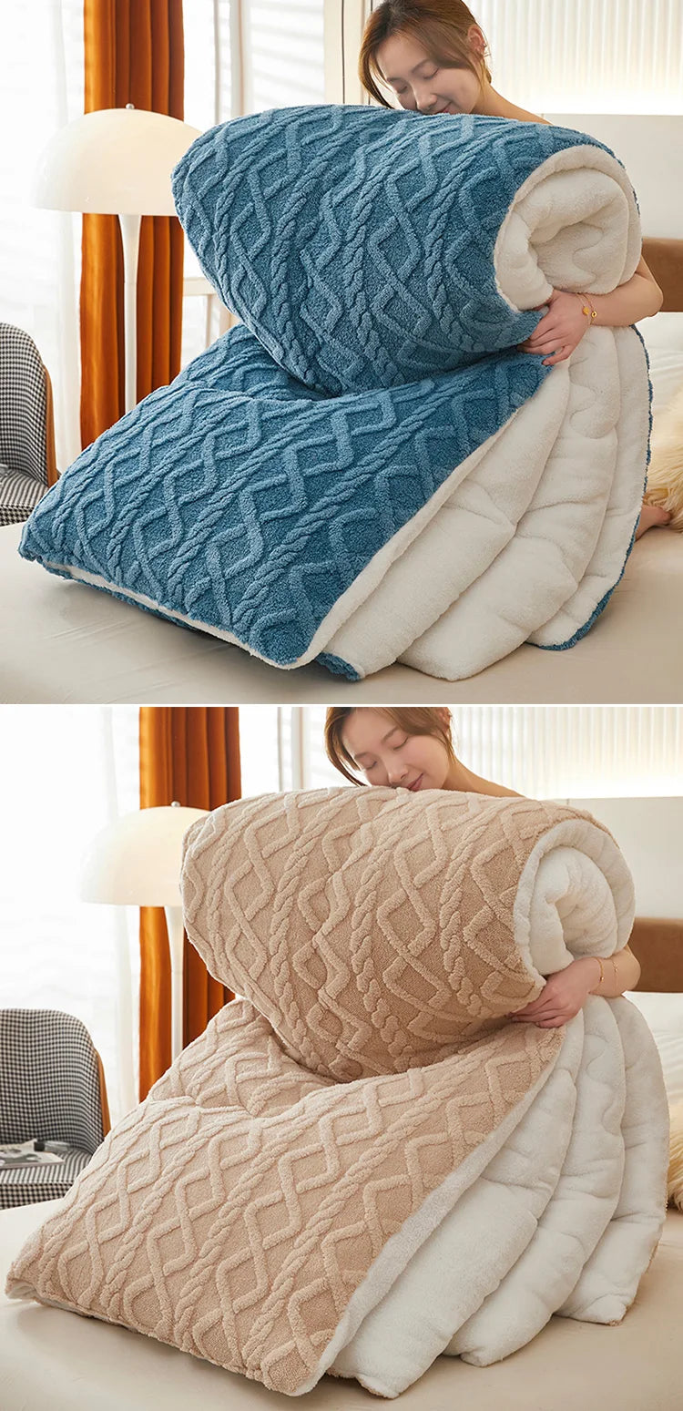 Nueva manta de invierno súper gruesa y cálida para cama, de cachemir sintético de cordero, mantas pesadas, suaves, cómodas y cálidas. Edredón.