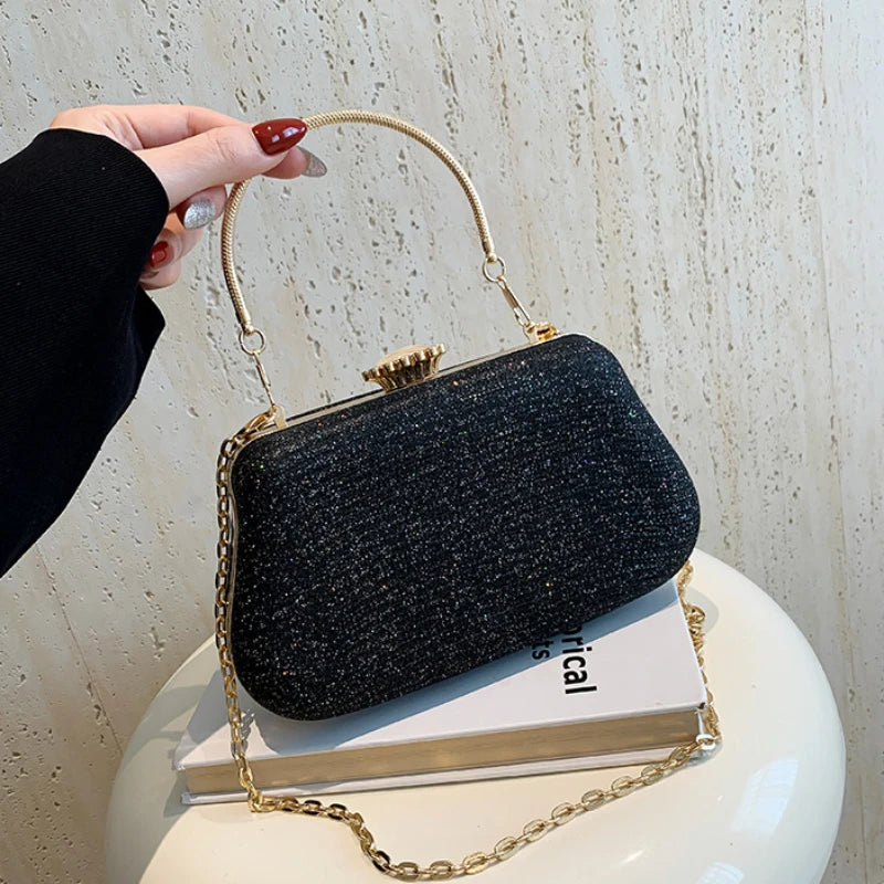 Bolso de noche de lujo de alta gama para mujer, bolso de fiesta con purpurina para bodas, bolso de mano, bolso de hombro con cadena.