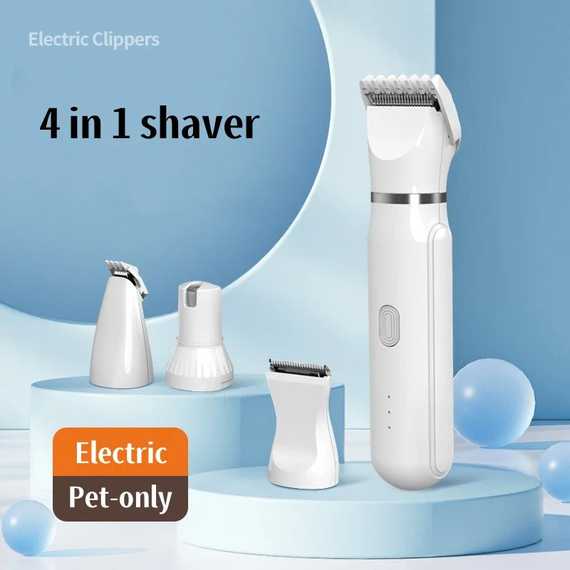 Kit de aseo para mascotas 4 en 1 Kit profesional de cortapelos para mascotas Recortadora eléctrica para el cuidado de perros Bajo nivel de ruido Recargable Empujador de uñas