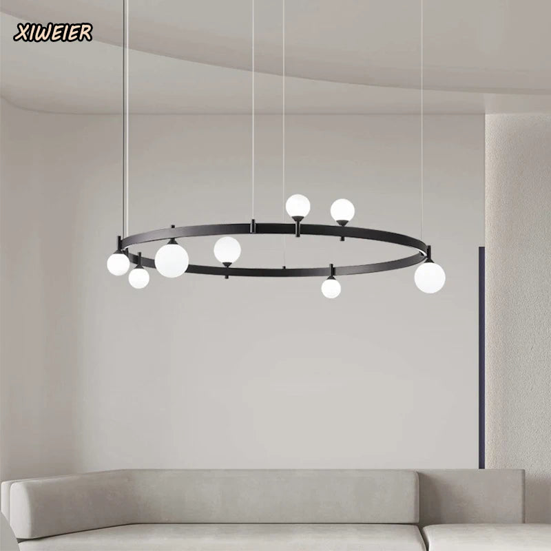 Lámpara minimalista nórdica posmoderna creativa negra para decoración de sala de estar, dormitorio, cafetería, lámpara redonda, comedor, candelabro