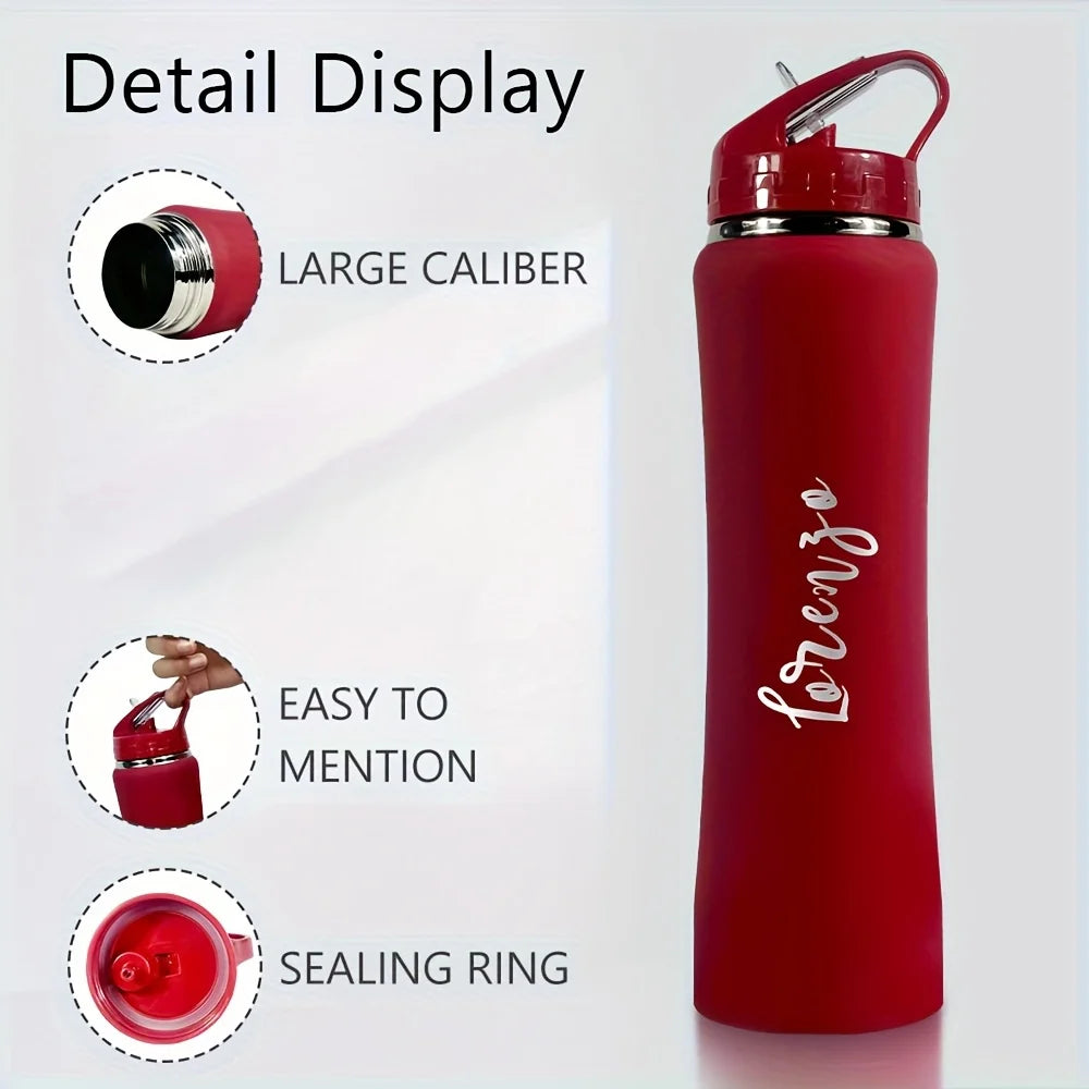 Botella de agua personalizada de acero inoxidable con aislamiento térmico y pajita - Botella grabada para fitness/ciclismo, regalo perfecto para hombres y mujeres.