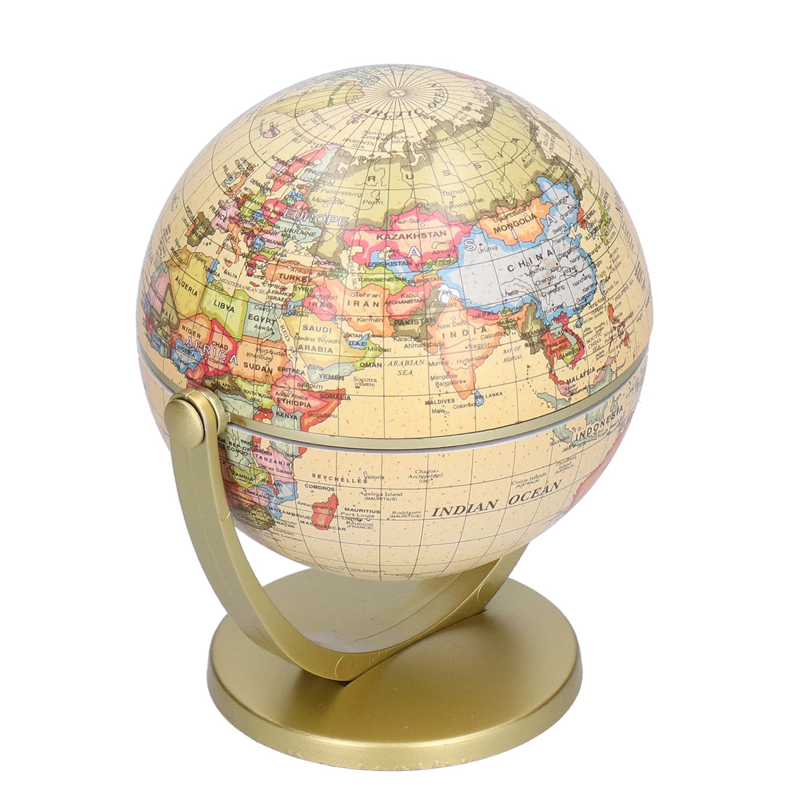 Mini globo terráqueo giratorio de escritorio con mapa del mundo (edición en inglés)