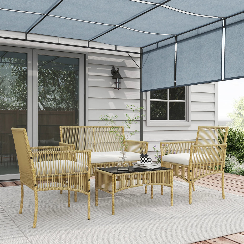Conjunto de muebles de jardín de ratán Outsunny de 4 piezas con sofá, sillones y mesa.